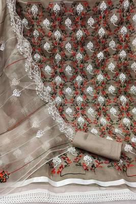Grey colour with heavy squince embroidered work oraganza semi stitched dress with unstitched bottom 3