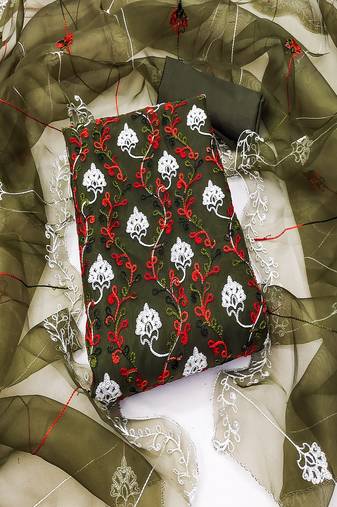 Green colour with heavy squince embroidered work oraganza semi stitched dress with unstitched bottom