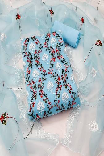 Aqua colour with heavy squince embroidered work oraganza semi stitched dress with unstitched bottom