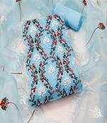 Aqua colour with heavy squince embroidered work oraganza semi stitched dress with unstitched bottom