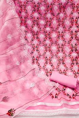 Pink colour with heavy squince embroidered work oraganza semi stitched dress with unstitched bottom 3