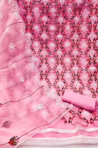 Pink colour with heavy squince embroidered work oraganza semi stitched dress with unstitched bottom