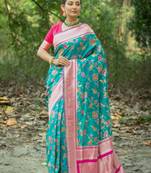 Rama Green Soft katan silk blend Zari Weaving Saree Festive Wear