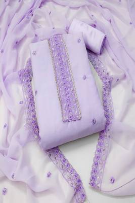 Lavender colour with embroidered work georgette semi stitched dress with unstitched bottom 1