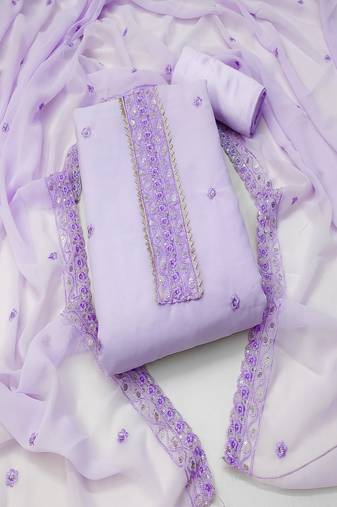 Lavender colour with embroidered work georgette semi stitched dress with unstitched bottom