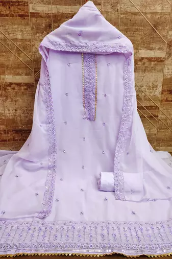 Lavender colour with embroidered work georgette semi stitched dress with unstitched bottom