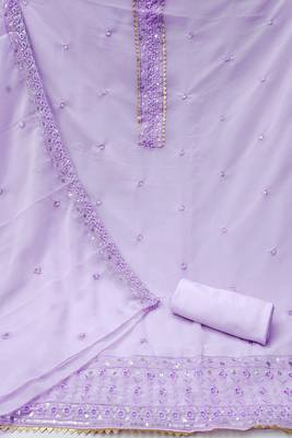 Lavender colour with embroidered work georgette semi stitched dress with unstitched bottom 3
