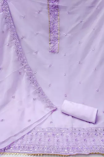 Lavender colour with embroidered work georgette semi stitched dress with unstitched bottom