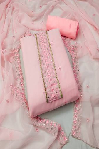 Pink colour with embroidered work georgette semi stitched dress with unstitched bottom