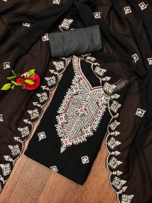 Black colour with embroidered work georgette semi stitched dress with unstitched bottom 1