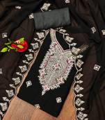 Black colour with embroidered work georgette semi stitched dress with unstitched bottom
