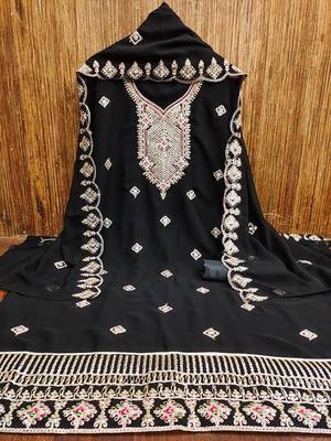 Black colour with embroidered work georgette semi stitched dress with unstitched bottom 2