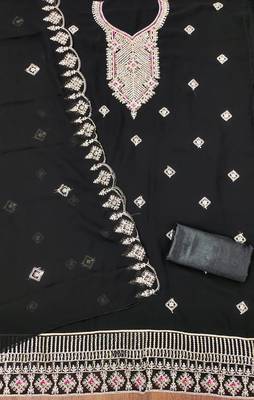 Black colour with embroidered work georgette semi stitched dress with unstitched bottom 3