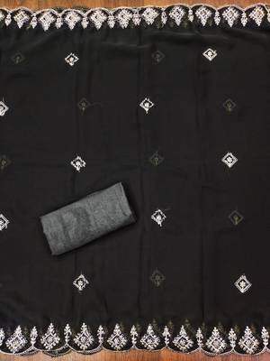 Black colour with embroidered work georgette semi stitched dress with unstitched bottom 4