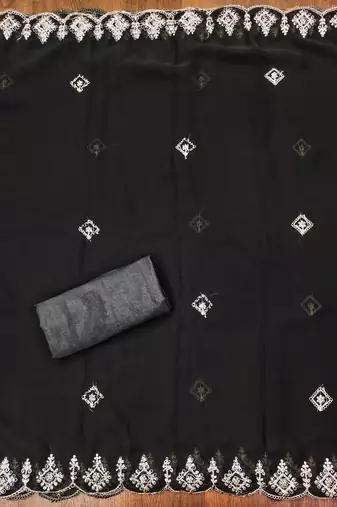 Black colour with embroidered work georgette semi stitched dress with unstitched bottom