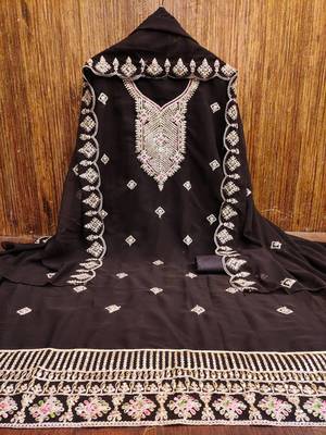 Brown colour with embroidered work georgette semi stitched dress with unstitched bottom 2