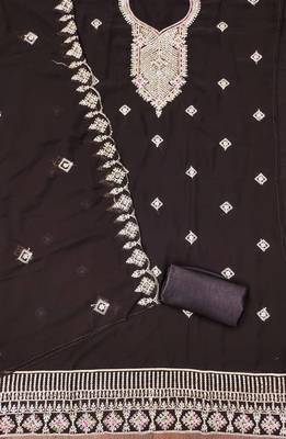 Brown colour with embroidered work georgette semi stitched dress with unstitched bottom 3