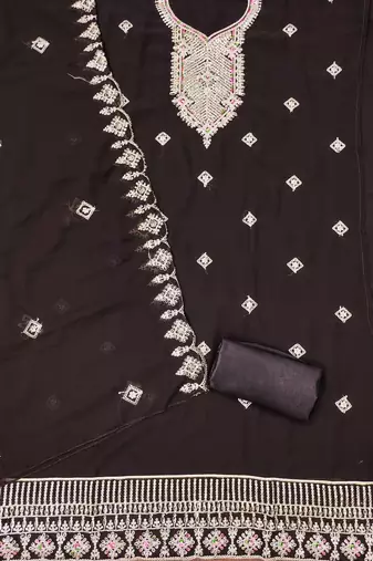 Brown colour with embroidered work georgette semi stitched dress with unstitched bottom