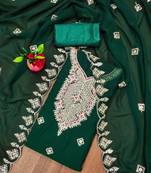 Greencolour with embroidered work georgette semi stitched dress with unstitched bottom