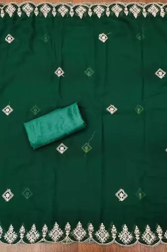 Greencolour with embroidered work georgette semi stitched dress with unstitched bottom