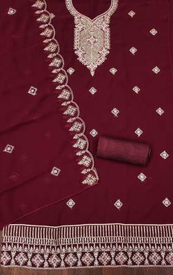 Maroon colour with embroidered work georgette semi stitched dress with unstitched bottom 3