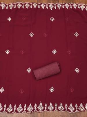 Maroon colour with embroidered work georgette semi stitched dress with unstitched bottom 4