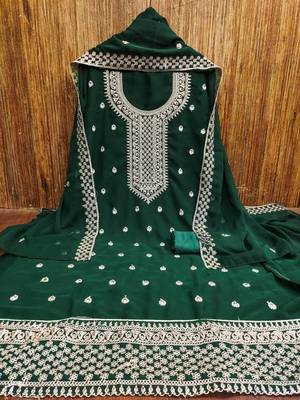 Greencolour with embroidered work georgette semi stitched dress with unstitched bottom 2