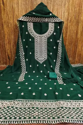 Greencolour with embroidered work georgette semi stitched dress with unstitched bottom