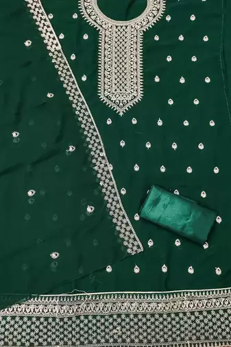 Greencolour with embroidered work georgette semi stitched dress with unstitched bottom