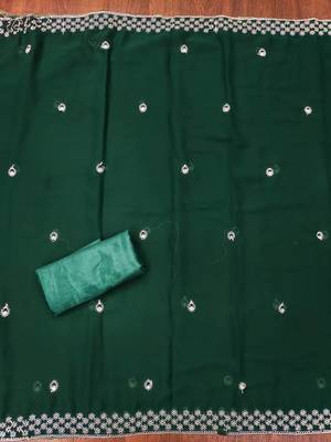 Greencolour with embroidered work georgette semi stitched dress with unstitched bottom 4