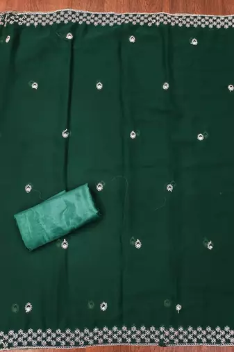Greencolour with embroidered work georgette semi stitched dress with unstitched bottom