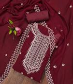 Maroon colour with embroidered work georgette semi stitched dress with unstitched bottom
