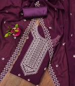 Purple colour with embroidered work georgette semi stitched dress with unstitched bottom