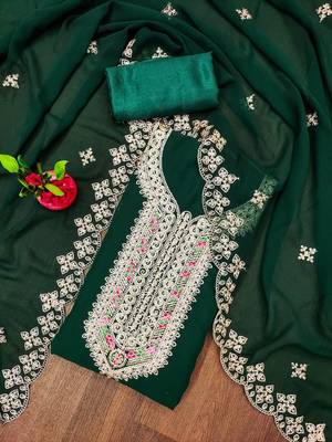 Greencolour with embroidered work georgette semi stitched dress with unstitched bottom 1