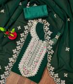 Greencolour with embroidered work georgette semi stitched dress with unstitched bottom