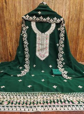 Greencolour with embroidered work georgette semi stitched dress with unstitched bottom 2