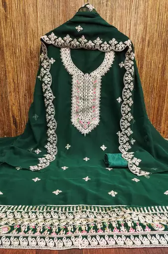 Greencolour with embroidered work georgette semi stitched dress with unstitched bottom