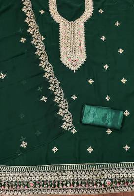 Greencolour with embroidered work georgette semi stitched dress with unstitched bottom 3