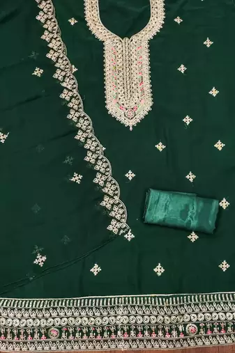 Greencolour with embroidered work georgette semi stitched dress with unstitched bottom