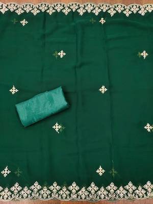 Greencolour with embroidered work georgette semi stitched dress with unstitched bottom 4