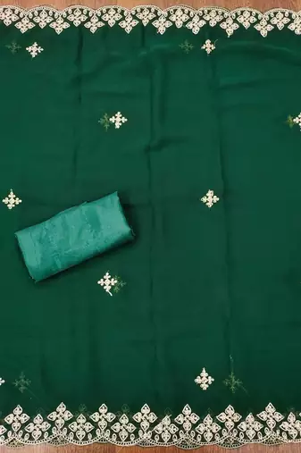 Greencolour with embroidered work georgette semi stitched dress with unstitched bottom