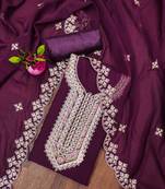 Purple colour with embroidered work georgette semi stitched dress with unstitched bottom