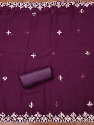 Purple colour with embroidered work georgette semi stitched dress with unstitched bottom 4