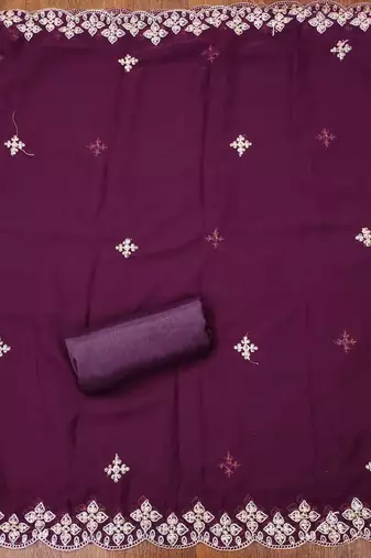 Purple colour with embroidered work georgette semi stitched dress with unstitched bottom