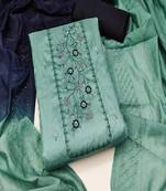 Aquablue colour with embroidered work silk semi stitched dress with unstitched bottom