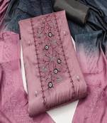 Pink colour with embrodiery work chanderi cotton semi stitched dress with unstitehed bottom