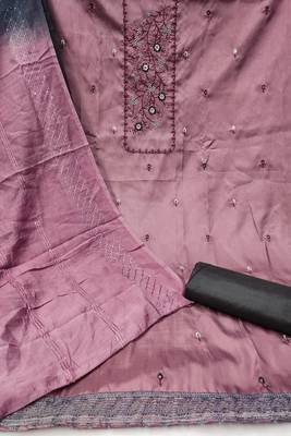 Pink colour with embrodiery work chanderi cotton semi stitched dress with unstitehed bottom 2