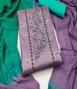Purple colour with embrodiery work chanderi cotton semi stitched dress with unstitehed bottom