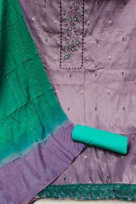 Purple colour with embrodiery work chanderi cotton semi stitched dress with unstitehed bottom 2