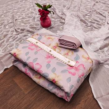Lavender Organza Embroidered Unstitched Dress Material 1